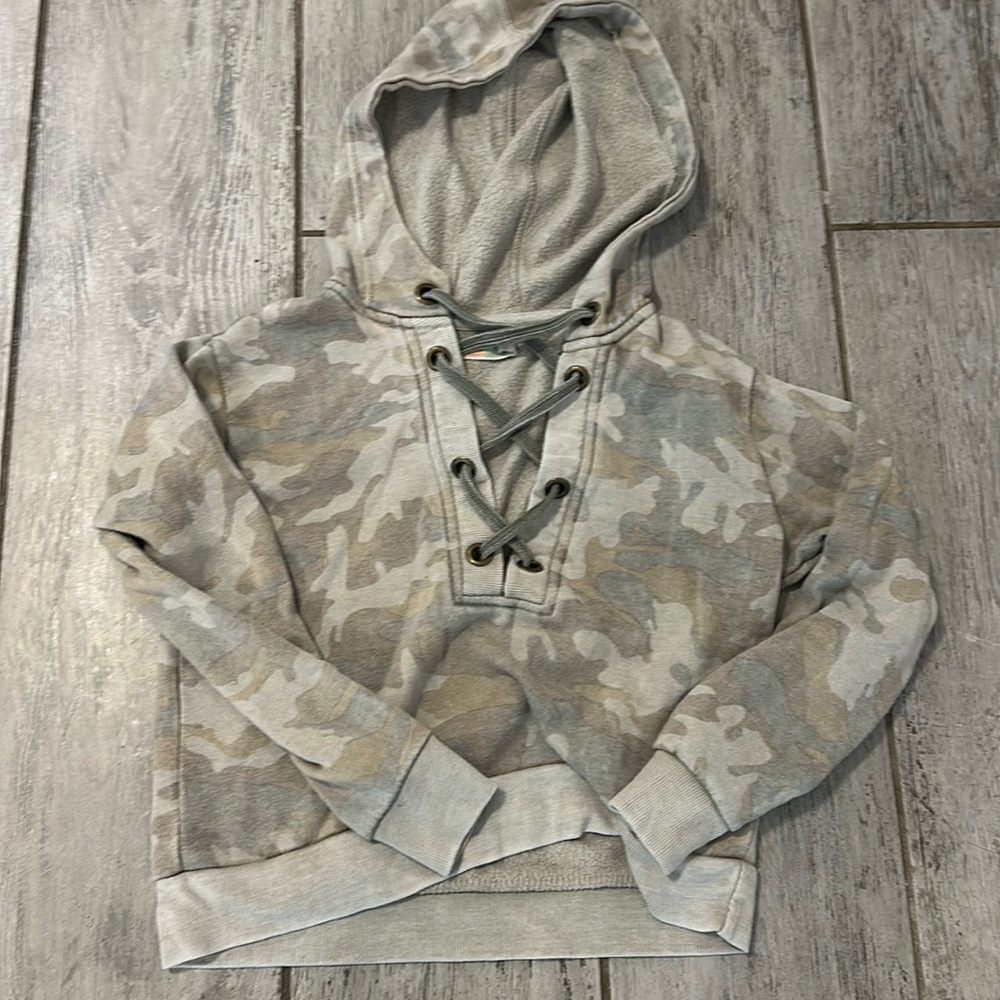 Vintage Havana Cropped Weathered Camp Hoodie Girls Size Large